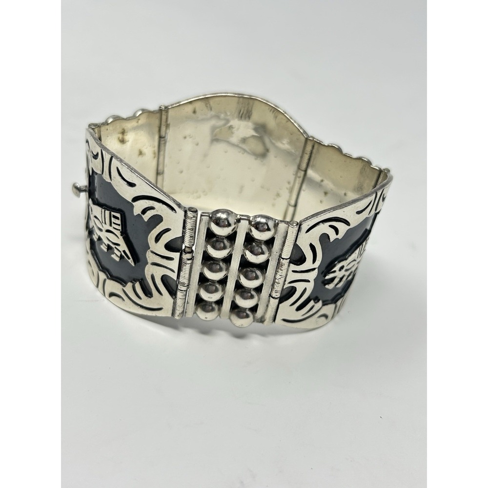 Vintage 925 Mexico Sterling Silver Porcupine Animal Panel Bracelet Heavy 2.5 oz - Picture 9 of 12